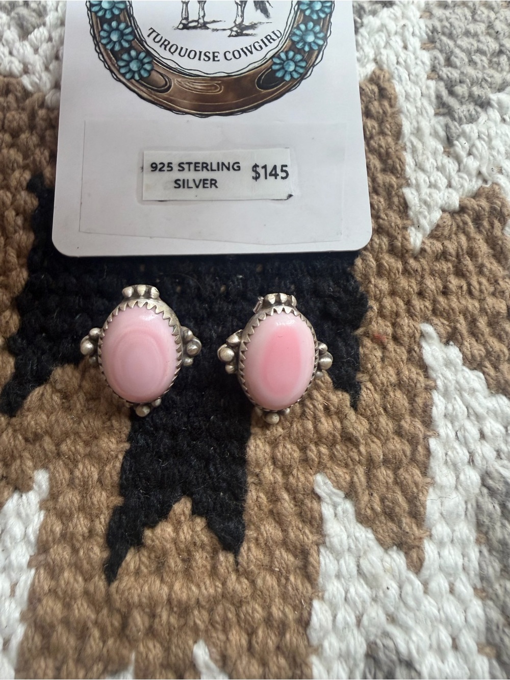 Pink conch sterling silver stud earrings